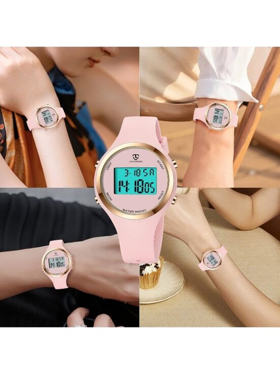 Women\'s All Pink Quartz Chronograph Waterproof Outdoor Sport Alarm Digital Watch main image 5